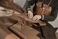 Trunk Maker at work in his luxury leather workshop