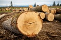 trunk sections of a freshly felled tree close up Royalty Free Stock Photo