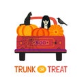 Trunk or Treat Halloween Spooky Truck Cute vector Royalty Free Stock Photo