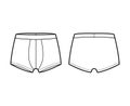 Trunks underwear technical fashion illustration with elastic waistband, Athletic-style skin-tight short-leg boxer briefs Royalty Free Stock Photo