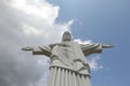 Truskavets, Ukraine - July 22, 2023: Beautiful statue of Christ the Redeemer against cloudy blue sky, low angle view