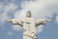 Truskavets, Ukraine - July 14, 2023: Beautiful statue of Jesus Christ against blue sky, low angle view