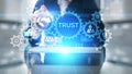 Trust customer relations reliability business concept. Pointing and pressing on virtual screen. Royalty Free Stock Photo