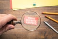 TRUST, HONESTY, RESPECT concept. Man`s hand, holding magnifying glass Royalty Free Stock Photo