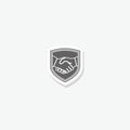 Trust icon Handshake icon with shield sticker isolated on gray background