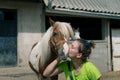 Trust and love by pony and the vet girl Royalty Free Stock Photo