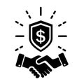 Trust partnership in business vector icon, safe deal illustration sign, handshake with shield symbol. Royalty Free Stock Photo