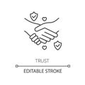 Trust pixel perfect linear icon. Thin line customizable illustration. Strong friendship, reliable partnership contour Royalty Free Stock Photo