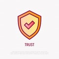 Trust thin line icon: shield with tick. Modern vector illustration