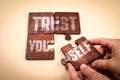 Trust Yourself Concept Illustrated With Puzzle Pieces Showing Trust Your Self Text Royalty Free Stock Photo