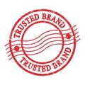 TRUSTED BRAND, text written on red postal stamp