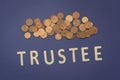 Trustee written with wooden letters on a blue background Royalty Free Stock Photo