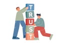 Trustworthy concept building trust values coworker build stack block corporate partner