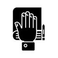 Truth concept - hand, bible, scales icon, vector illustration, black sign on isolated background