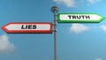 Truth and lies street sign post - 3D rendering illustration Royalty Free Stock Photo