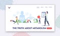 Truth about Metabolism Landing Page Template. Tiny Characters at Huge Body with Digestive Tract Biochemistry Process