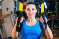 TRX. fitness, sports, exercise, technology and Royalty Free Stock Photo