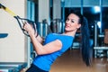 TRX. fitness, sports, exercise, technology and Royalty Free Stock Photo