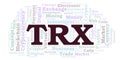 TRX or TRON cryptocurrency coin word cloud.