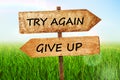 Try Again and Give up signs. Royalty Free Stock Photo