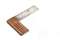 A try square with wooden handle on a white background Royalty Free Stock Photo
