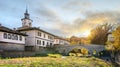 Tryavna, Bulgaria. The Clock tower and the old Stone Arch Bridge Royalty Free Stock Photo