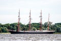 Trzebiez, Poland - August 08, 2017 - Sailing ship Sedov sails to the full sea after final of Tall Ships Races 2017 in Stettin on 0 Royalty Free Stock Photo