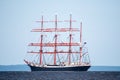 Trzebiez, Poland - August 08, 2017 - Sailing ship Sedov sails to the full sea after final of Tall Ships Races 2017 in Stettin on 0 Royalty Free Stock Photo