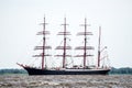 Trzebiez, Poland - August 08, 2017 - Sailing ship Sedov sails to the full sea after final of Tall Ships Races 2017 in Stettin on 0 Royalty Free Stock Photo