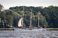 Trzebiez, Poland - August 08, 2017 - Sailing ship Zawisza Czarny sails to the full sea after final of Tall Ships Races 2017 in Ste
