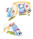 TrÃÂ¨ penguins playing soccer with ball and takes and shoes gives gymnastics