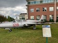 TS Iskra trainer aircraft standing on the square in front of the Aviation Center of the Polish Academy of Sciences in CheÃâm