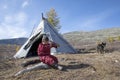 Tsaatan kid in a taiga of northern Mongolia