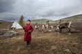 Tsaatan kid in a taiga of northern Mongolia