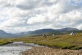 Tsaatan tepees beside a river in northern Mongolia Royalty Free Stock Photo