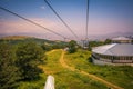 TSAGHKADZOR, ARMENIA - JULY 11, 2021: Aerial views from the ropeway cable car over the green forests on the mountainside of the