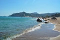 The Tsambika beach on the Rhodes Island in summer, Greece. Royalty Free Stock Photo