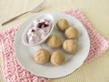Tsampa balls with fruit yogurt Royalty Free Stock Photo
