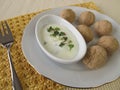 Tsampa balls with yogurt and radish sprouts Royalty Free Stock Photo