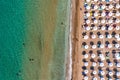 Tsampika beach with golden sand view from above, Rhodes, Greece. Aerial birds eye view of famous beach of Tsampika, Rhodes island Royalty Free Stock Photo