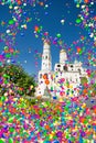 Tsar bell Tower in Moscow Kremlin and air balloons