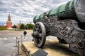 Tsar Cannon or Tzar-Pushka King of Cannons overlooking Moscow Kremlin towers, Russia Royalty Free Stock Photo