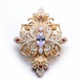 Tsar-inspired Gold And Diamond Brooch With Rubies, Crystals, And Jasper