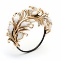 Tsarina-inspired Gold Leaf Ring With White Diamonds