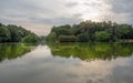 Tsaritsino park - pond andf reflection in water , ducks swimming- beginning of autumn