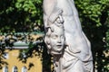 Tsarskoye Selo, Russia - August 21, 2023: Sculpture in the Catherine Park, the severed head of Medusa in the hand of Perseus