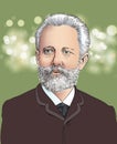 Tchaikovsky cartoon portrait, vector Royalty Free Stock Photo