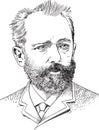 Tchaikovsky cartoon portrait, vector Royalty Free Stock Photo