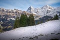 Tschuggen, Eiger and Monch Mountains at Swiss Alps - Lauterbrunnen, Switzerland Royalty Free Stock Photo