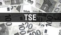 TSE text Concept Closeup. American Dollars Cash Money,3D rendering. TSE at Dollar Banknote. Financial USA money banknote